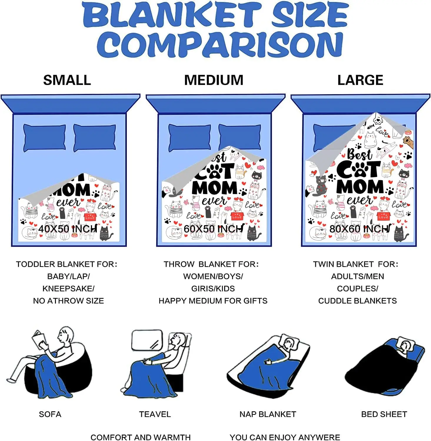 VIKAMA 고양이 엄마 담요 고양이를 사랑하는 소녀에게만 해당되는 담요 동물 애호가를 위한 선물 부드러운 플란넬 애완동물 무늬 담요