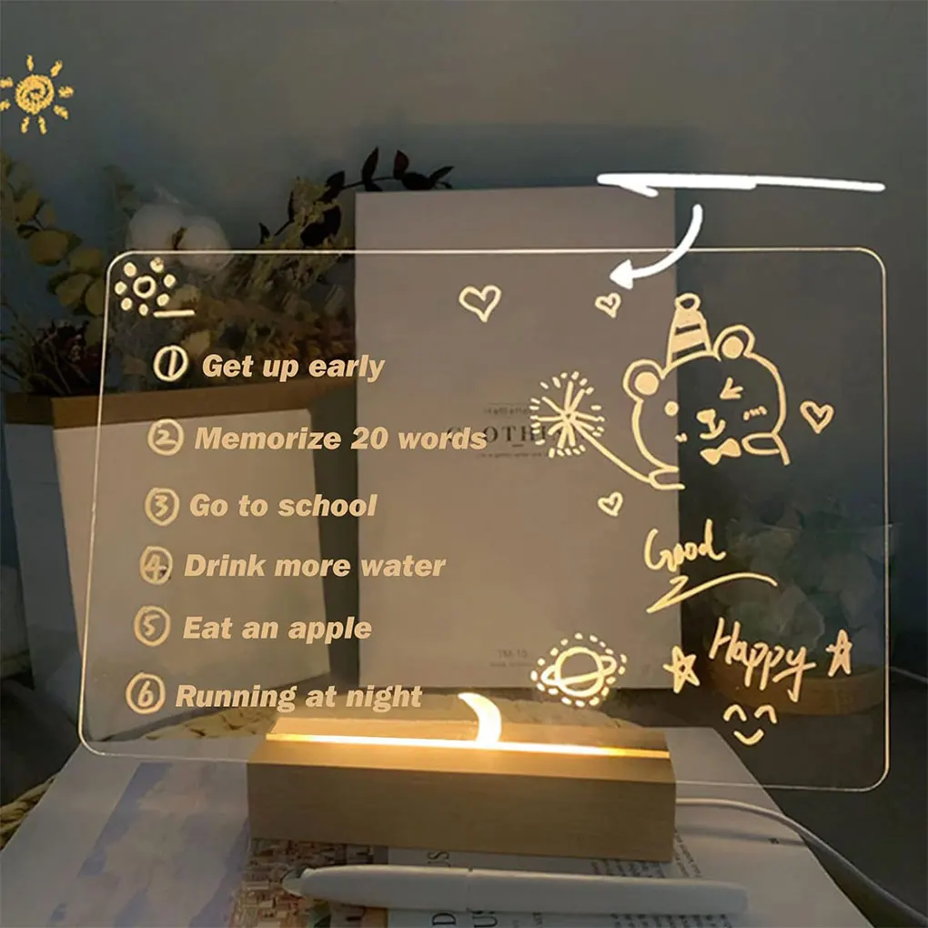 Imagem -02 - Lâmpada Led Personalizada para o Quarto das Crianças Luz Noturna Apagável Placa de Nota Acrílica Prancheta de Aniversário para Crianças