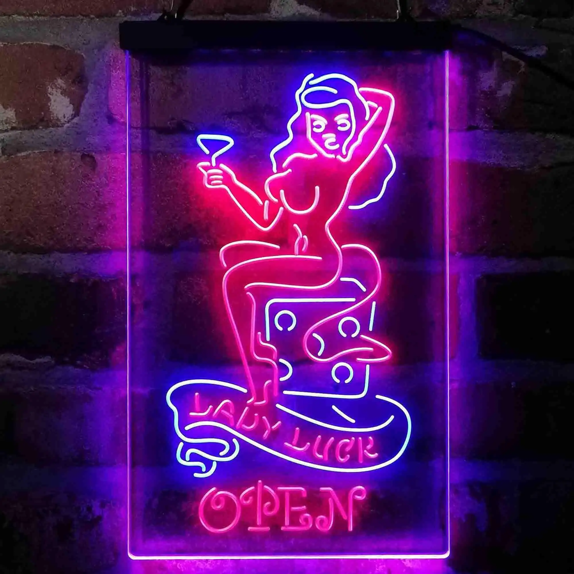Devil Lady Luck Casino Open Dual-color LED Neon Sign st6-i4065
