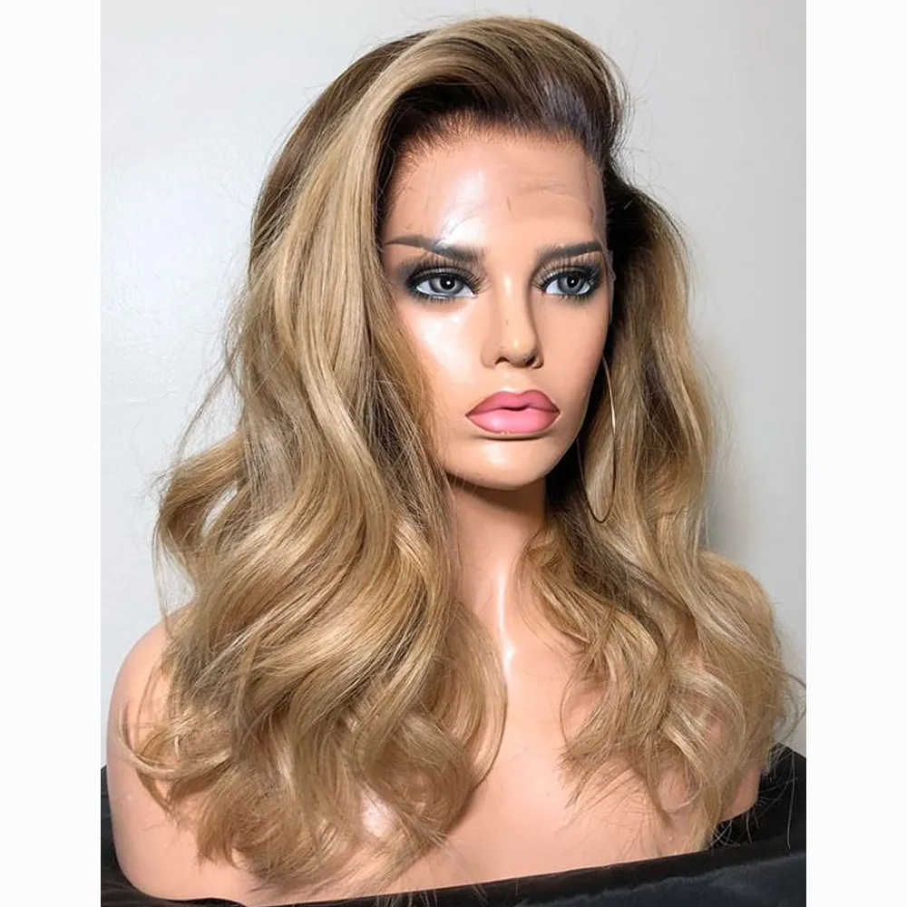 Мягкие 26 дюймов 180 Плотность Ombre Blond Wave 5x5 Шелковая основа Предварительно выщипанные еврейские человеческие волосы BabyHair HD Парик шнурка Европейские волосы Бесклеевые