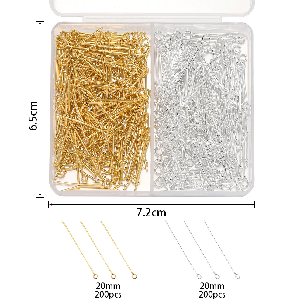 400pcs/Box 20mm Flat/Eyes/Ball Head Pins Needles Headpins Connector for Earrings Bracelet Pendant Jewelry Making Accessories