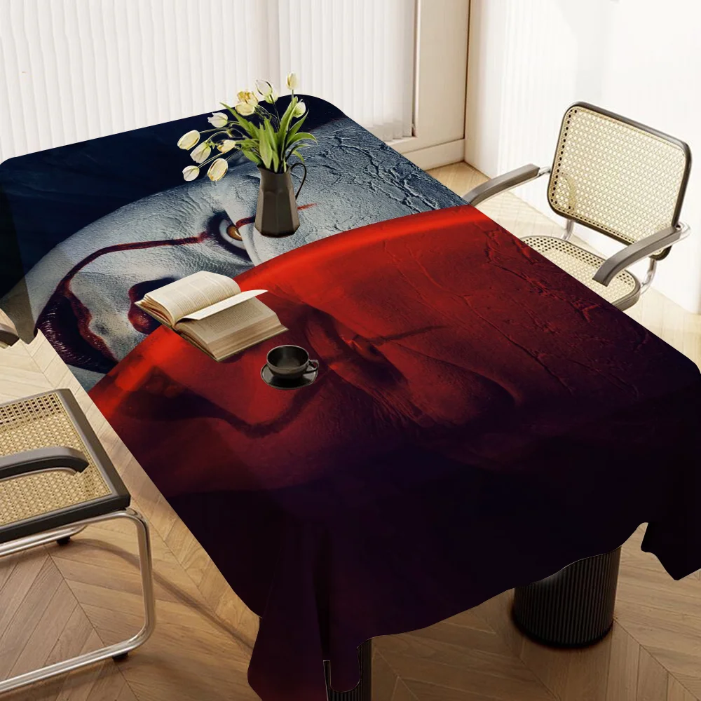 

Клоун-ловушка, скатерть ужасов, полиэстер с принтом, водонепроницаемая маслостойкая прямоугольная скатерть для вечеринки, коврик для пикника