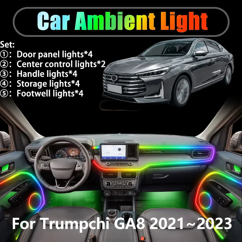 

Для Trumpchi GA8 GAC 2021 2022 2023 2/18 в 1, автомобильное окружающее освещение, светодиодные внутренние светодиодные фонари багажника, USB RGB Ensemble Streamer Auto