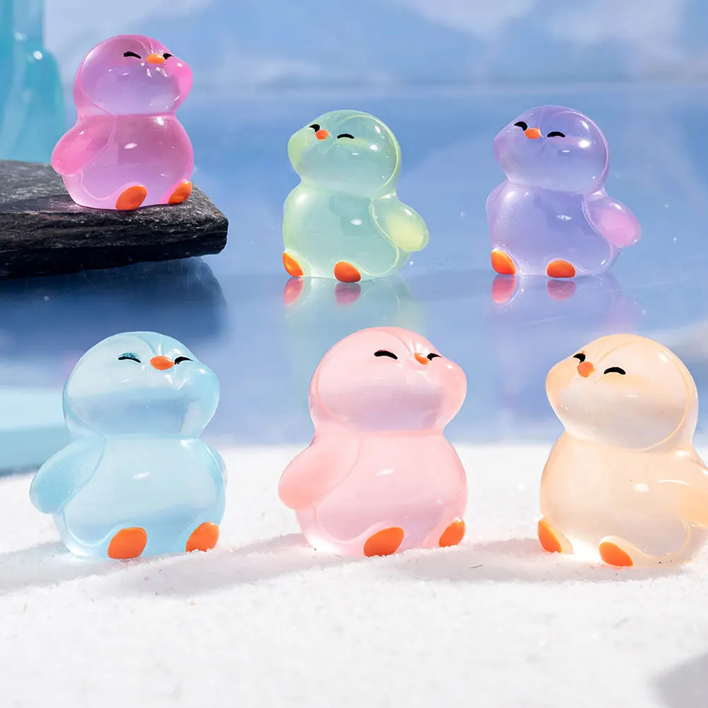 

12Pcs Miniature Glow In The Dark Penguin Figurines Resin Animal Statues Ornament Luminous Mini Resin Animals For Micro Landscape