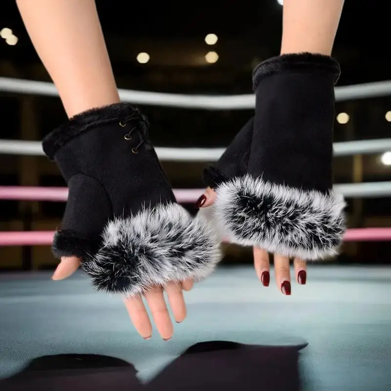 قفازات قطيفة بدون أصابع قفاز شتوي نسائي ناعم دافئ لتدفئة المعصم في الهواء الطلق قفازات سميكة للحماية من البرد