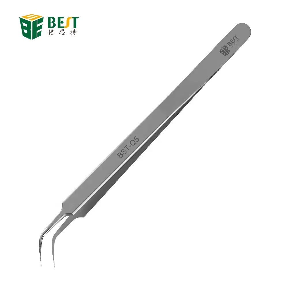 BST-Q3/Q5 Stainless Steel Superfine Pointed Fly Line Tweezers Elbow Fixture Microscope Fingerprint Special Tweezers Precision