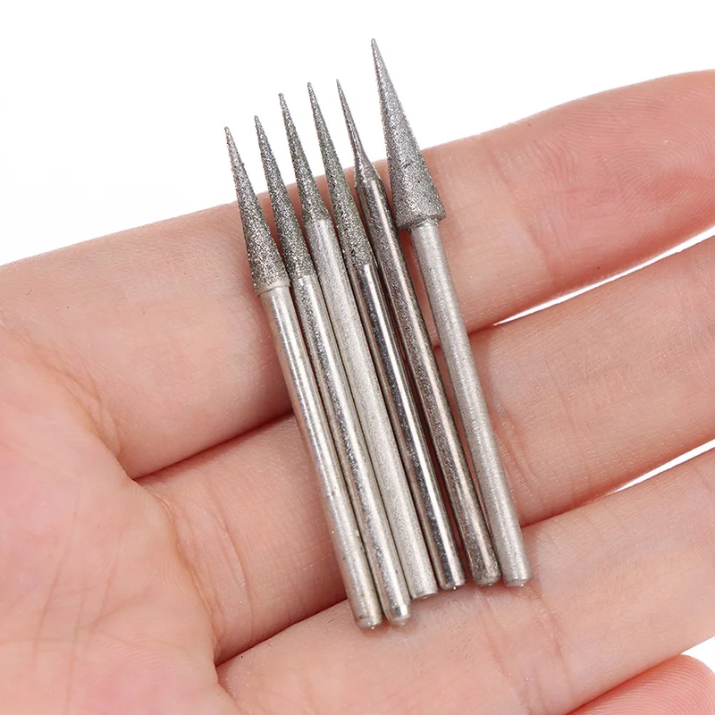 6Pcs 1-4mm Diamond Grinding Head Needle Bits Burrs Engraving Carving Tool 2.35mm Shank D