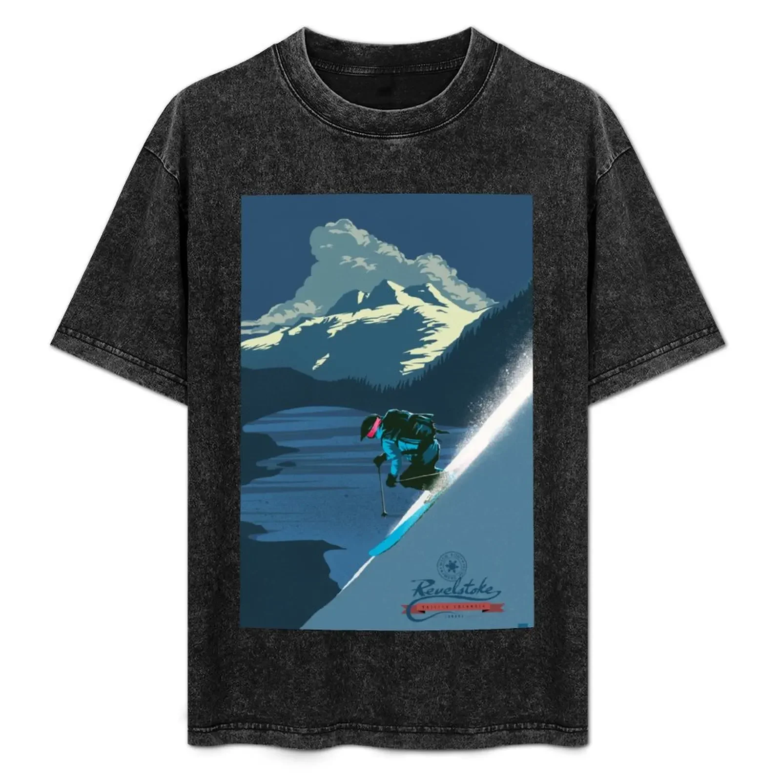 

Retro ski print Revelstoke T-Shirt plus size clothes for a boy quick drying street wear t shirt men 100℅ cotton