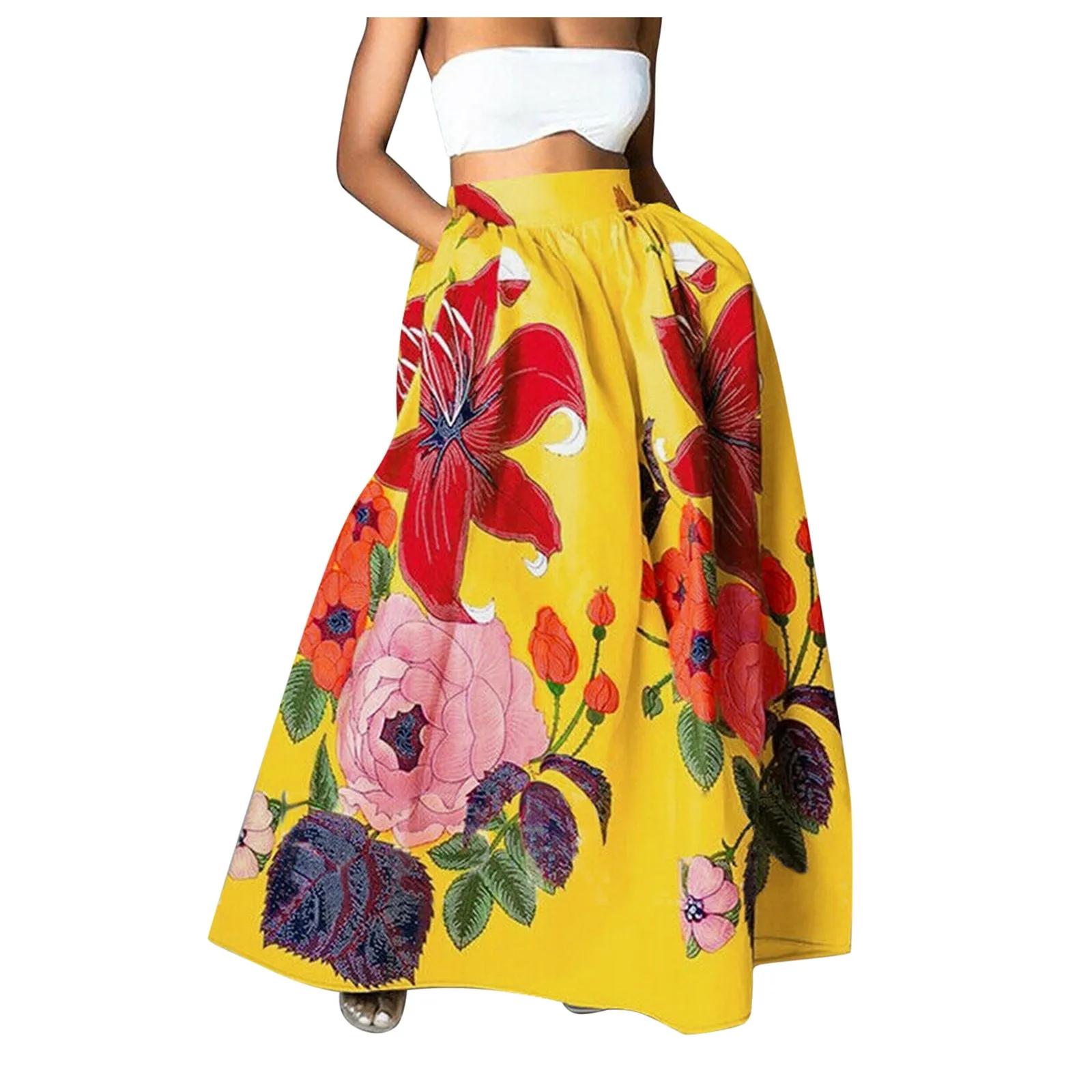 Skirts 2024 Summer Women Flowers Maxi Skirt Bohemian Vintage Floral Printed Long Skirt High Waist Party Wear New Fashion Skirt