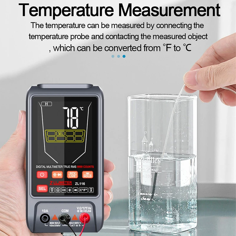 USB Charge Multimeter Digital 9999 Counts Smart Auto Range 600V 10A Tester Meter Ohm Hz Diode NCV Capacitance Temp REL True RMS