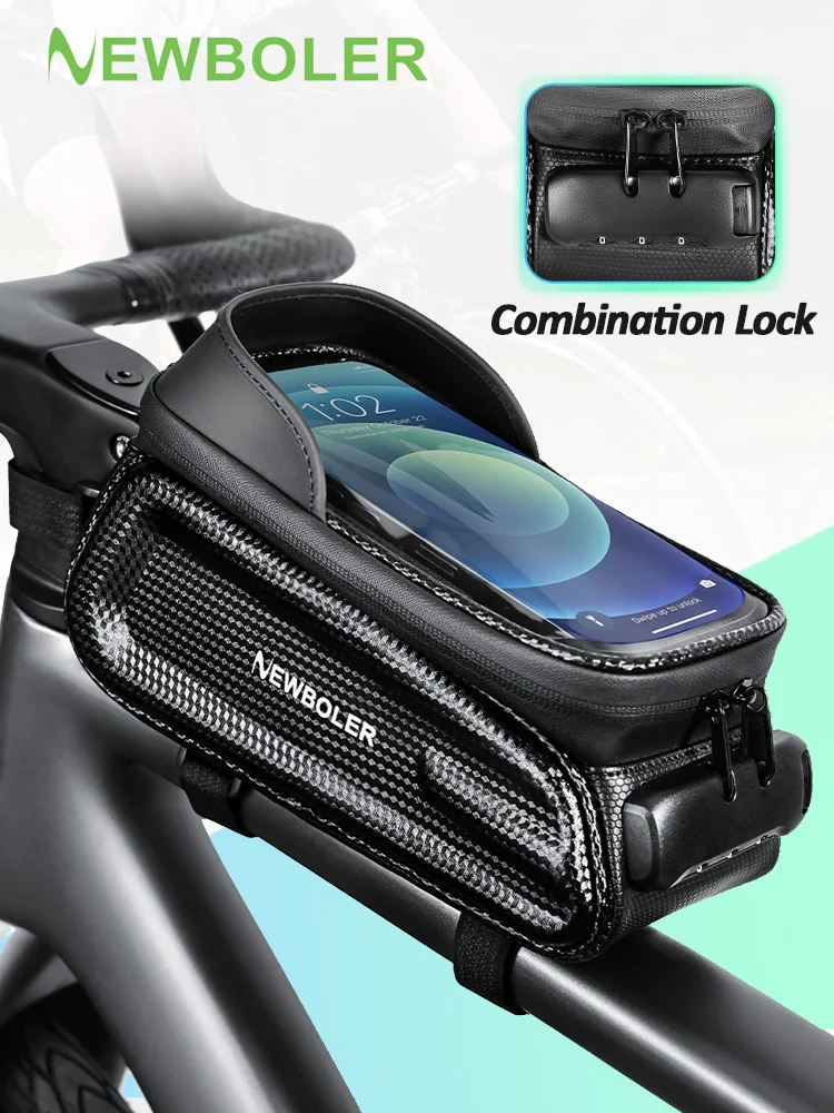 AliExpress NEWBOLER 7.5 Inch Phone Bag Bicycle Bag Combination Lock Waterproof Front Frame Cycling Bag Sensitive Touch Screen MTB Road Bike Bag