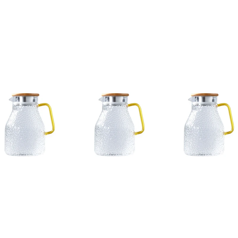 

3X Water Pitcher Glass Water Pot 2000Ml Heat Resistant Water Jug And Glass Set Square Kettle Boiling For Tea Home