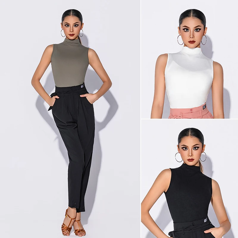 2025 여성을위한 새로운 라틴 댄스 공연 의상 하이 넥 조끼 라틴 바지 복장 여성 차차 룸바 라틴 착용 DQS20499