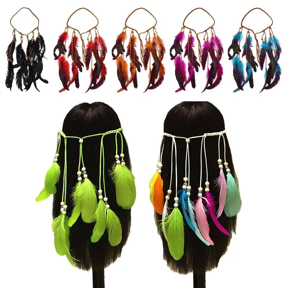 

Boho Feather Headband For Ladies Girls Ethnic Headbands Hair Accessories Bohemian Women Headband Vintage Hippie Feather Headwear