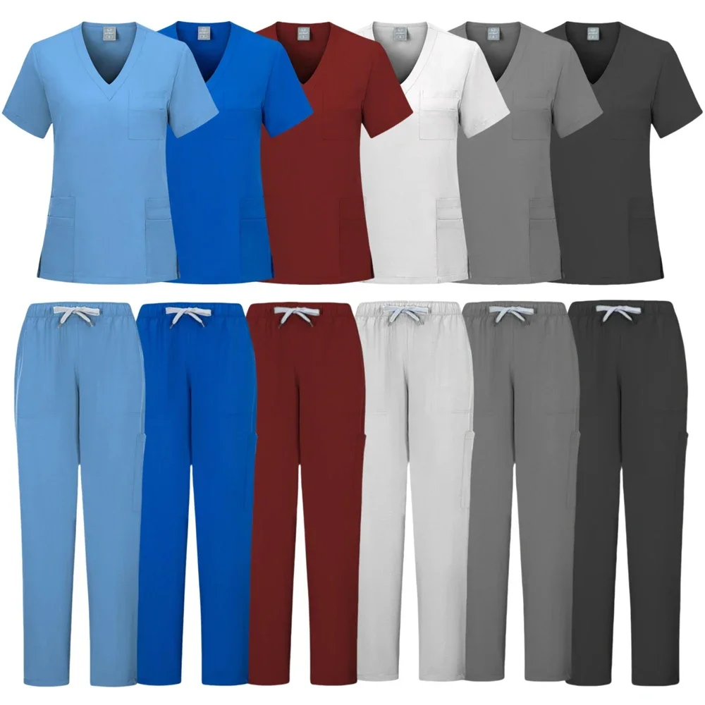 Clearance Scrubs Nursing Uniforms for Women Men Anesthetist Set Tops and Jogger Pants Thin Fabric Operating Room Doctor Workwear