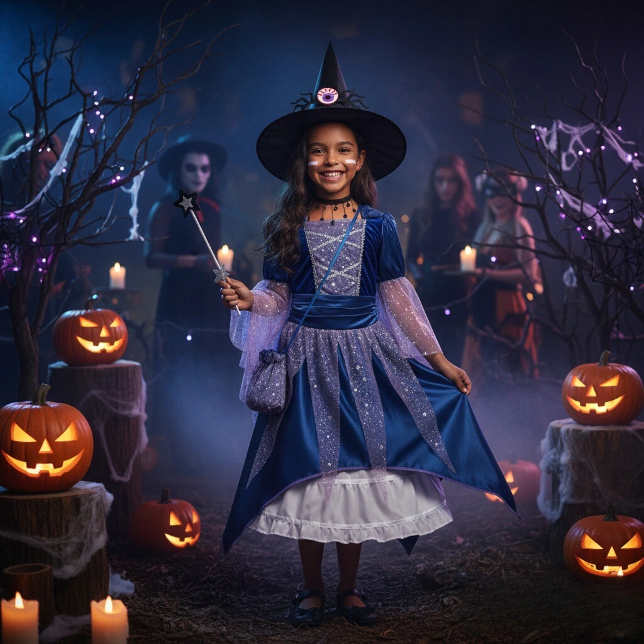Disfraces de Halloween para Niñas, Vestido de Bruja para Niños, Disfraz de Bruja para Carnaval, Disfraz de Bruja con Diseño de Calabaza