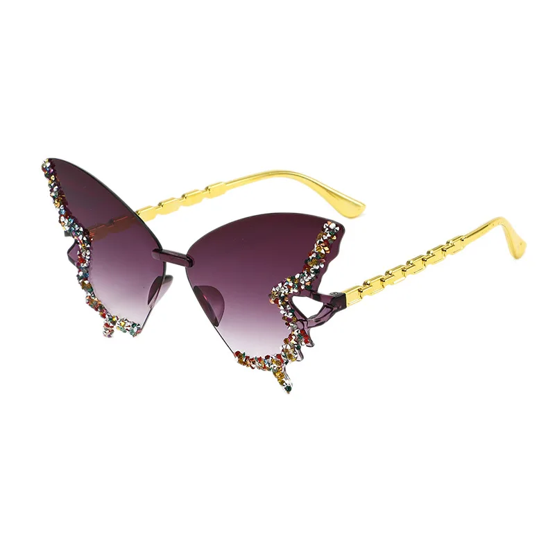 

Butterfly Rhinestone Sunglasses for Women, Rimless Gradient Party Shades, Trendy Bling UV400