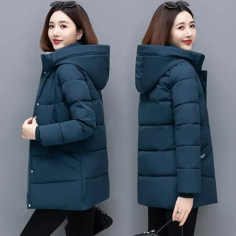 Down Jacket Downcotton Padded Coach Women\'s Medium length 2024 Winter New Style Thickened Cotton Jacket Loose fit Warm Down Coat