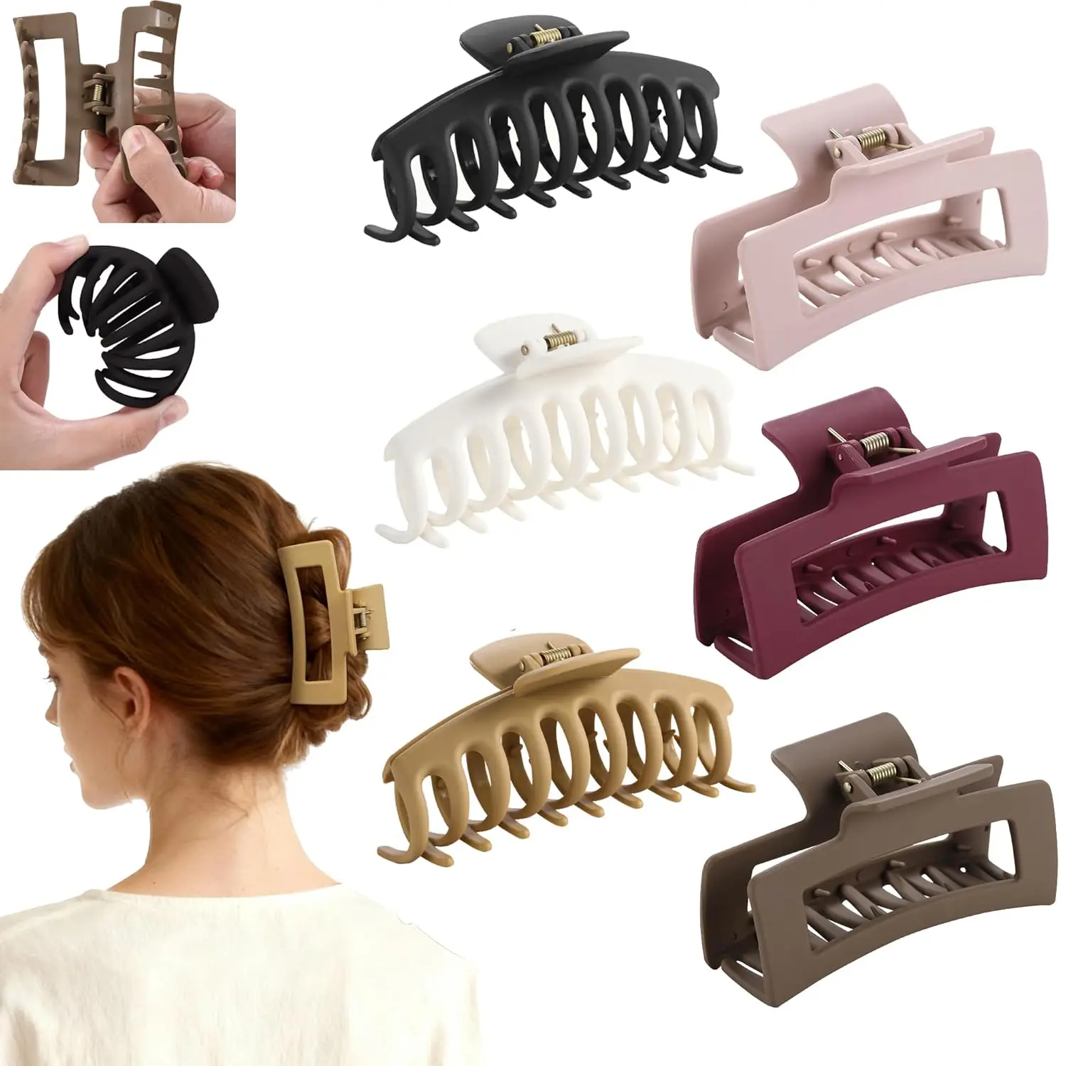 

Набор из 6 больших заколок для волос из TPEE-силикона, гибкие и неломающиеся, с противоскользящим покрытием, для тонких/густых/вьющихся волос