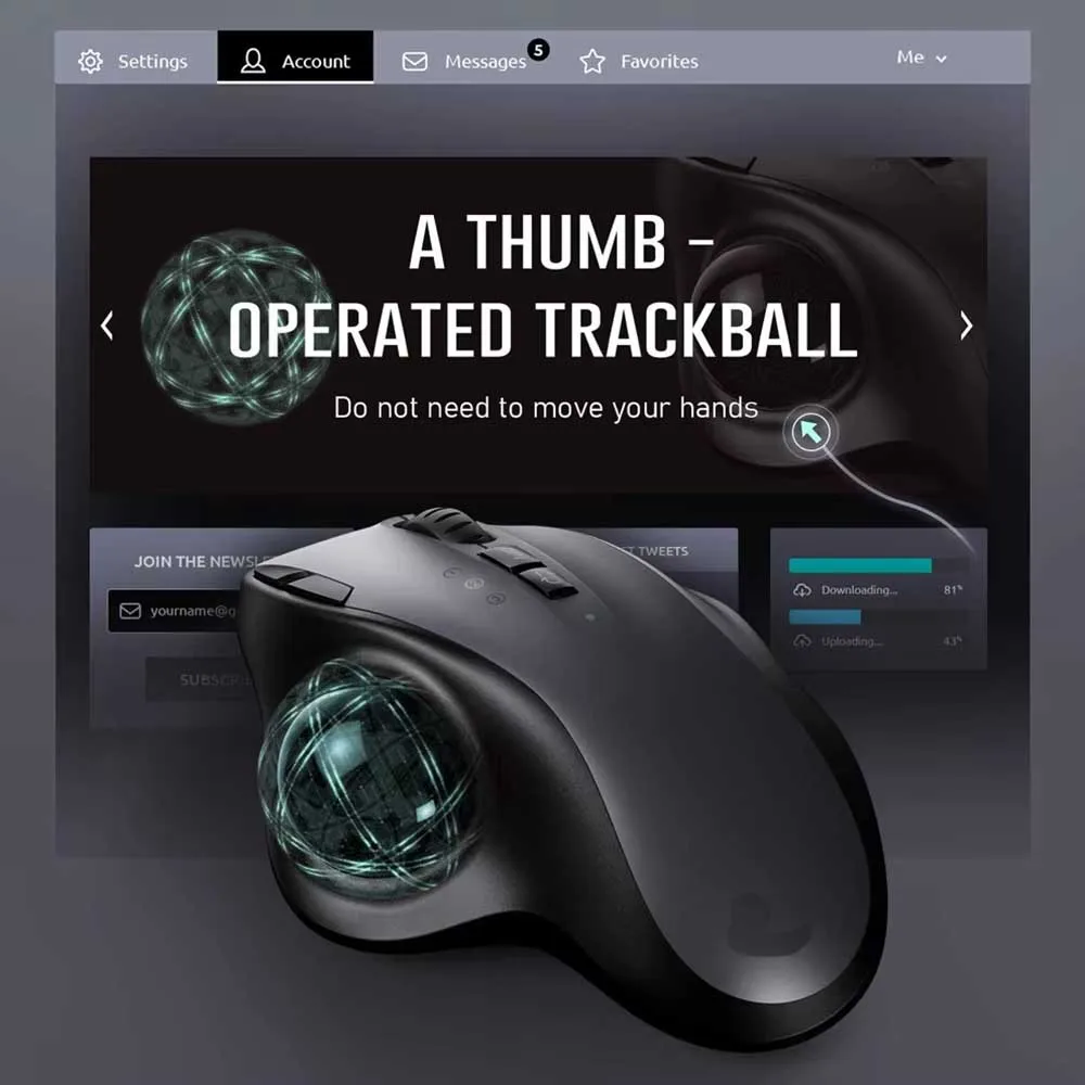 Jomaa Trackball Mouse Bluetooth+2.4G Dual Mode Rechargeable Wireless Mouse for PC Mac Computer Laptop Tablet Gamer Mause