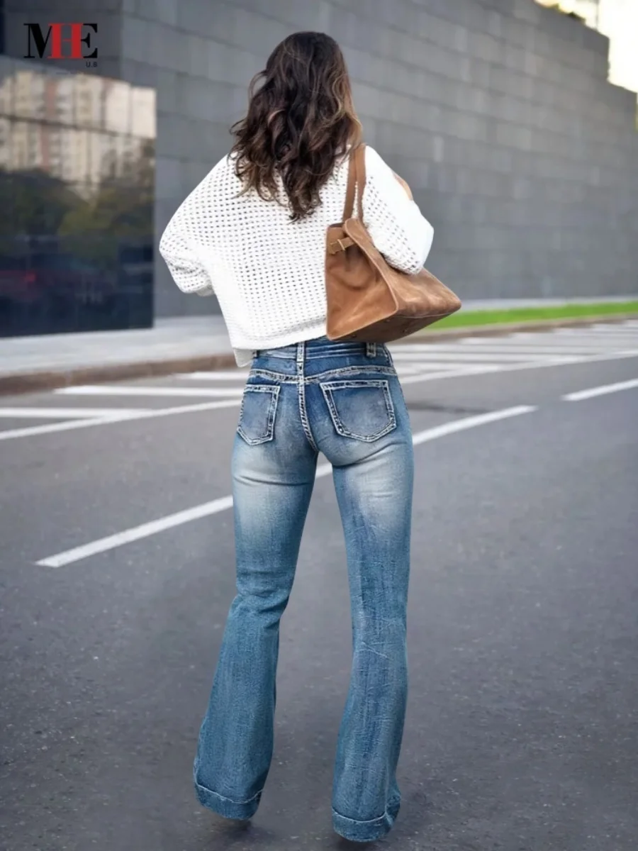 【HME】High-waisted Flared Pants for Women.The Refined High-waist Design And Classic Flared Silhouette