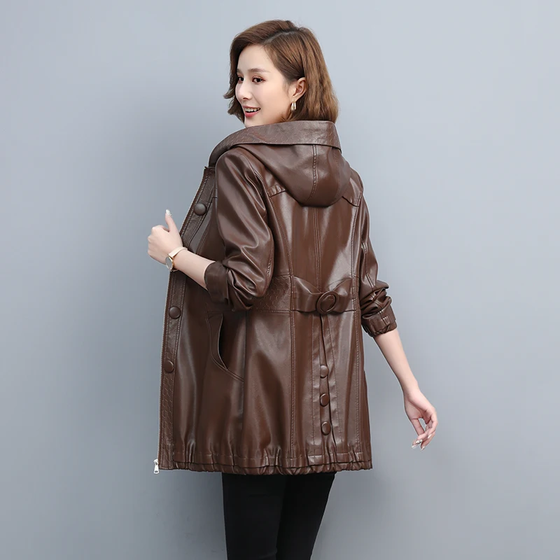 Haining 本革コート レディース ミドル丈 2025 春新作 Sle 中年ママ 大きいサイズ シープスキン ウインドブレーカー トレンディ
