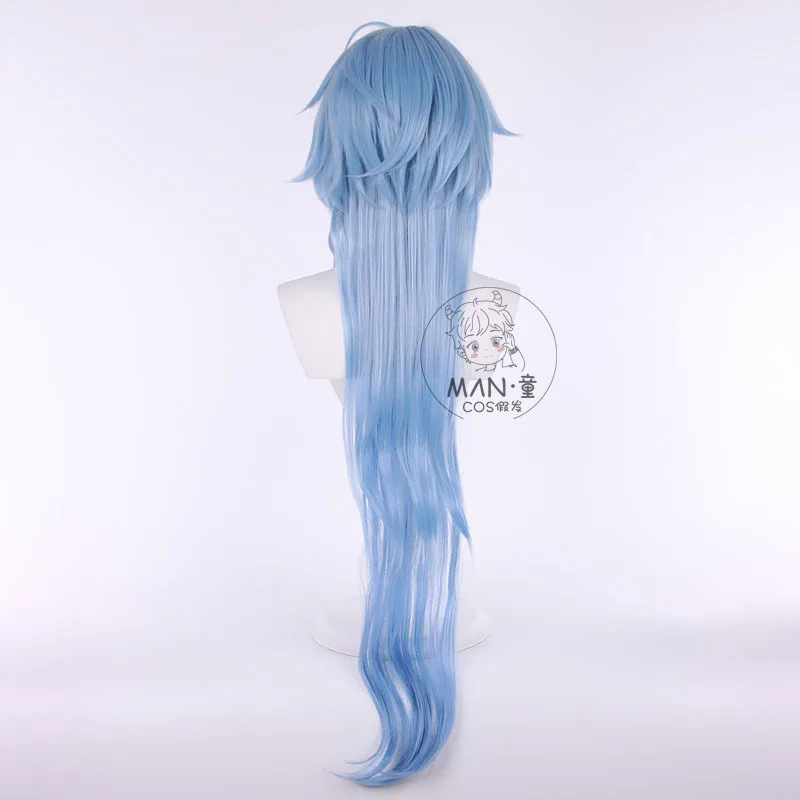 جينشين إمباكت جانيو شعر مستعار كوسبلاي أزرق متدرج زائدة 100 سم سهل التصميم هدية الهالوين