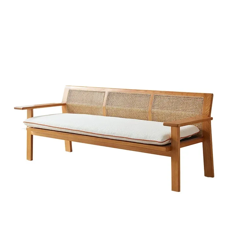 New Chinese-style solid wood sofa living room winter and summer dual-purpose simple ash wood rattan sofa coffee table