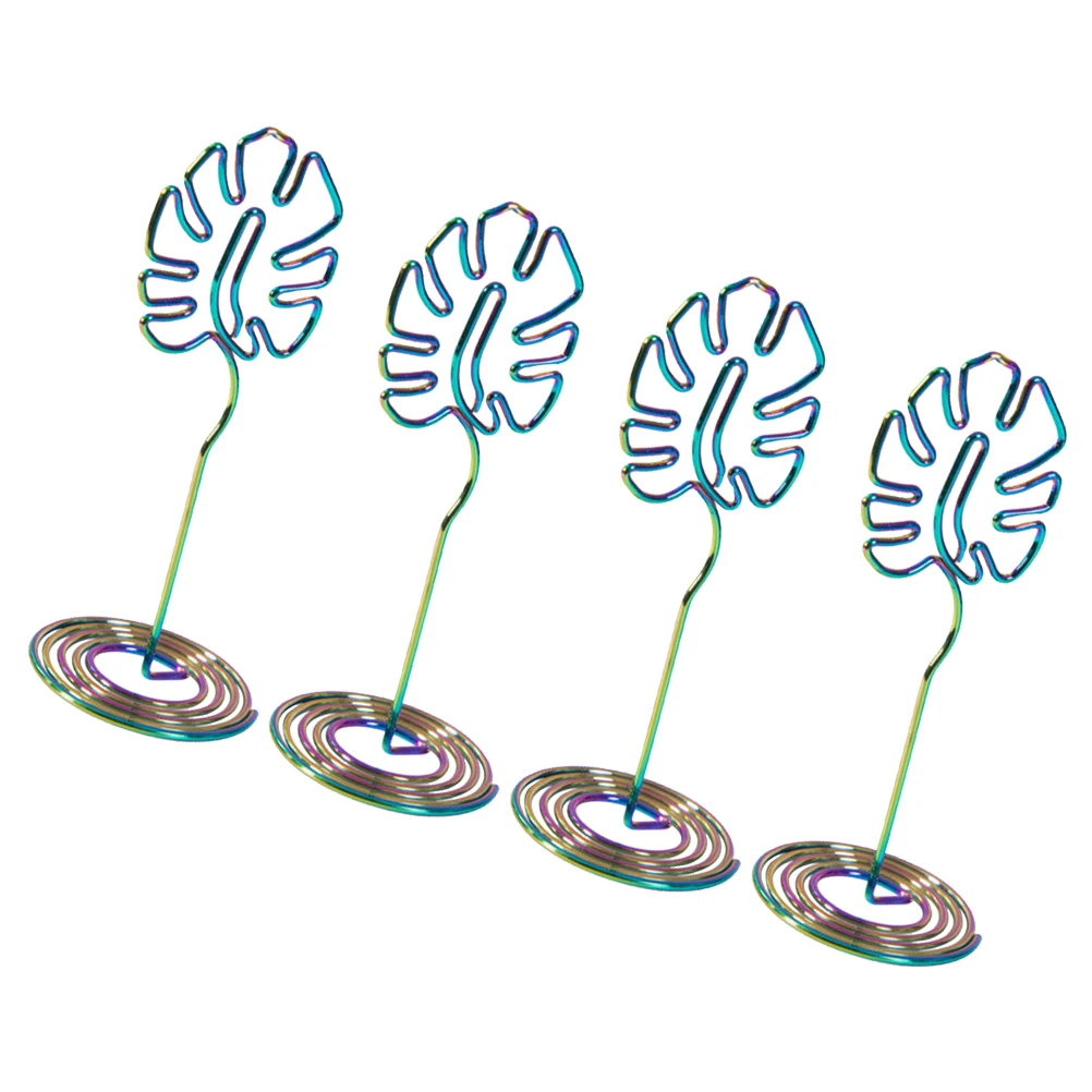 

8pcs Business Card Holder Desk Decorations Monstera Shape Metal Stand Wedding Supplies Table Number Memo Paper Clips