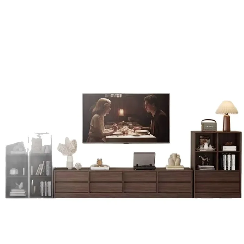 TV cabinet Floor-to-ceiling double-layer French TV cabinet Small apartment antique combination drawer storage cabinet Simple