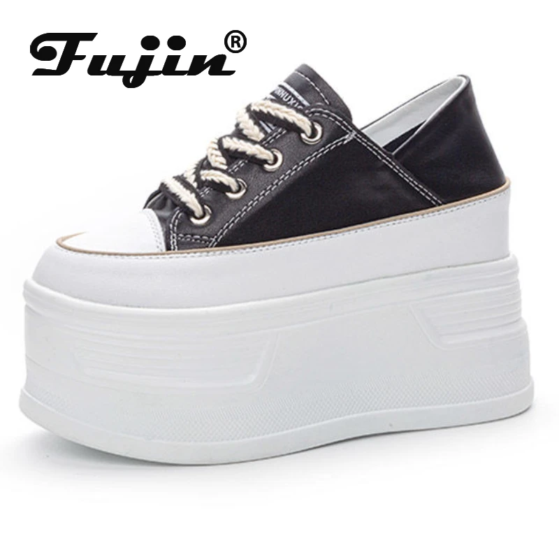 Fujin 10cm 12cm Genuine Leather Vulcanize Summer Platform Vulcanize Women Chunky Sneaker High Brand Comfy Spring Autumn Shoes