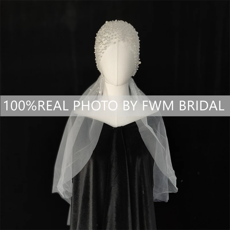 V119 Real Photos Vintage Two Layer Lace Tulle With Pearls Bridal Veil Wedding Accessories For Wedding Customized