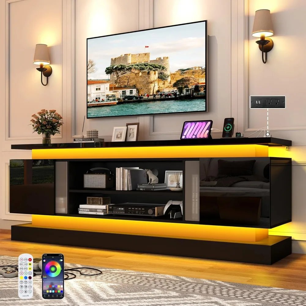 71IN LED TV Stands W Power Outlet for Inch Tv,high Glossy Modern TV Console