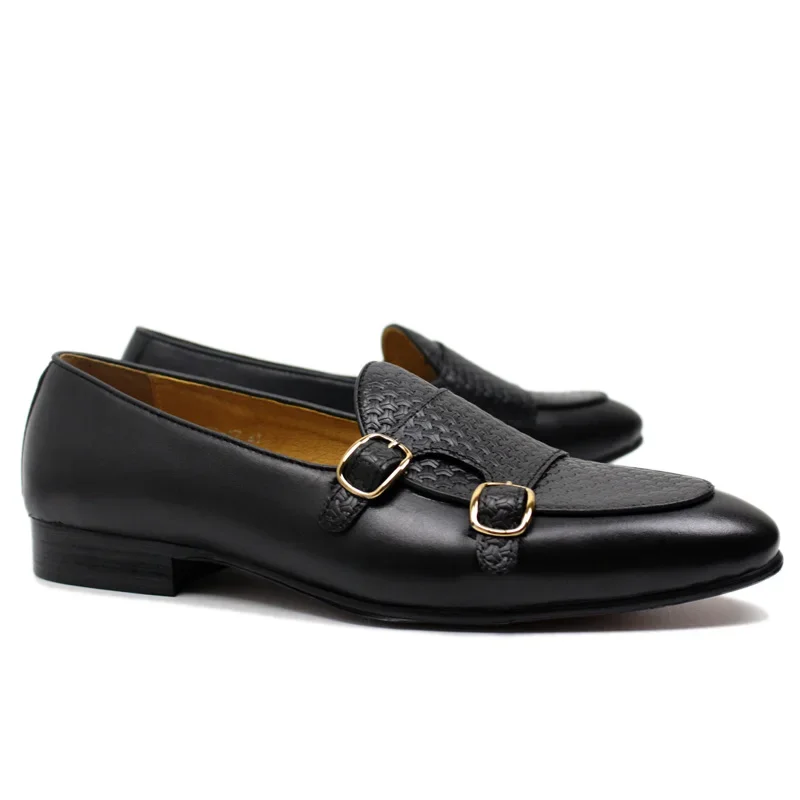 Men\'s Genuine Leather Loafers Metal Buckle Monk Shoes Casual Business Dress Gentleman Wedding Party Formal Shoes