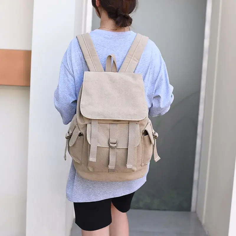 Zaino in tela lavata di grande capacità casual di tendenza retrò Harajuku Borsa da viaggio per studenti maschili e femminili