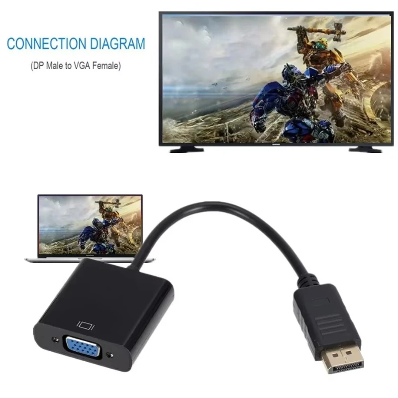 1/2/4/6pcs Display Port DP to VGA Adapter Cable Male to Female Converter for PC Computer Laptop HDTV Monitor Projector
