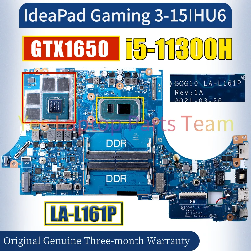 LA-L161P For LENOVO IdeaPad Gaming 3-15IHU6 Laptop Mainboard SRKH6 i5-11300H GTX1650 4G N18P-G61-A-A1 Notebook Motherboard