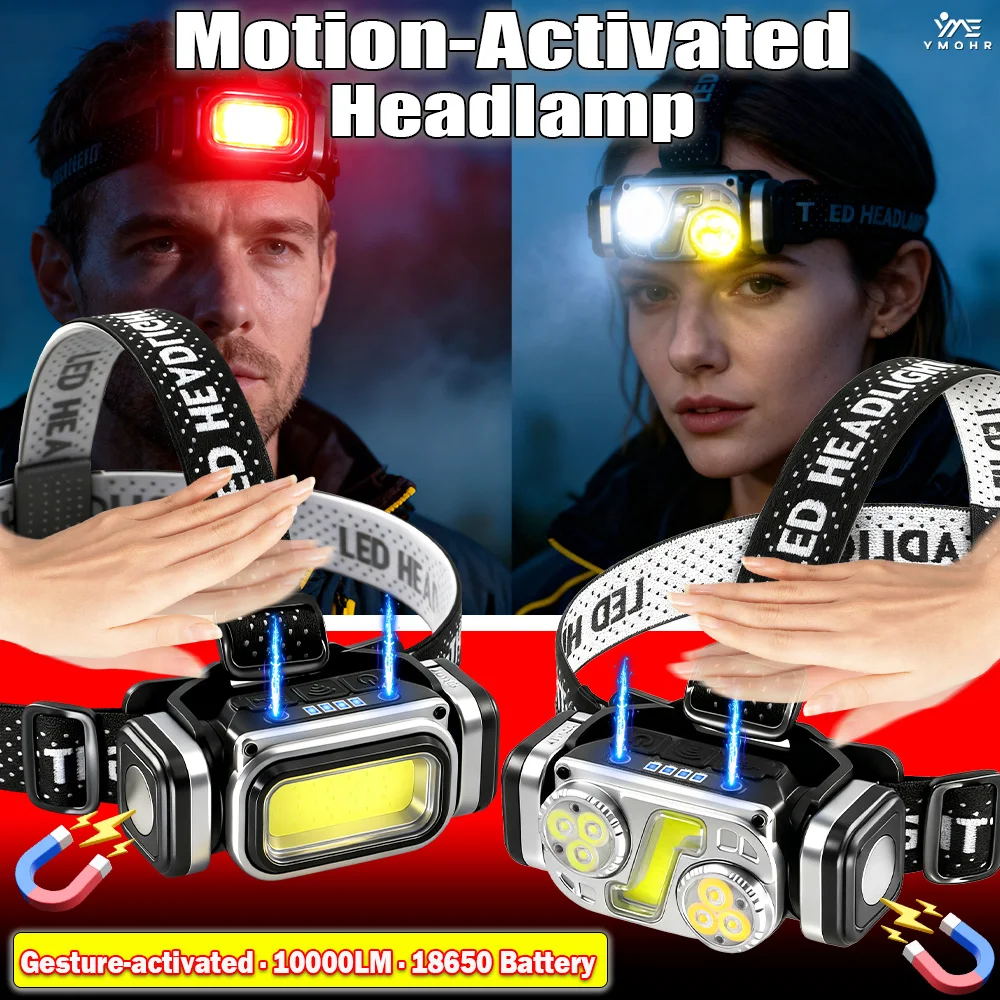 

EDC налобный фонарик USB C перезаряжаемый налобный фонарь с датчиком фары с магнитным основанием, светодиодный передний фонарик, фонарь для рыбалки и кемпинга