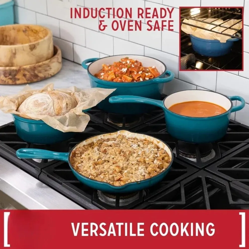 طقم أواني طهي من الحديد الزهر المطلي بالمينا، فرن هولندي صغير، فرن هولندي كبير، 10.25 بوصة، 2QT، 2.25QT، 4.75QT #4