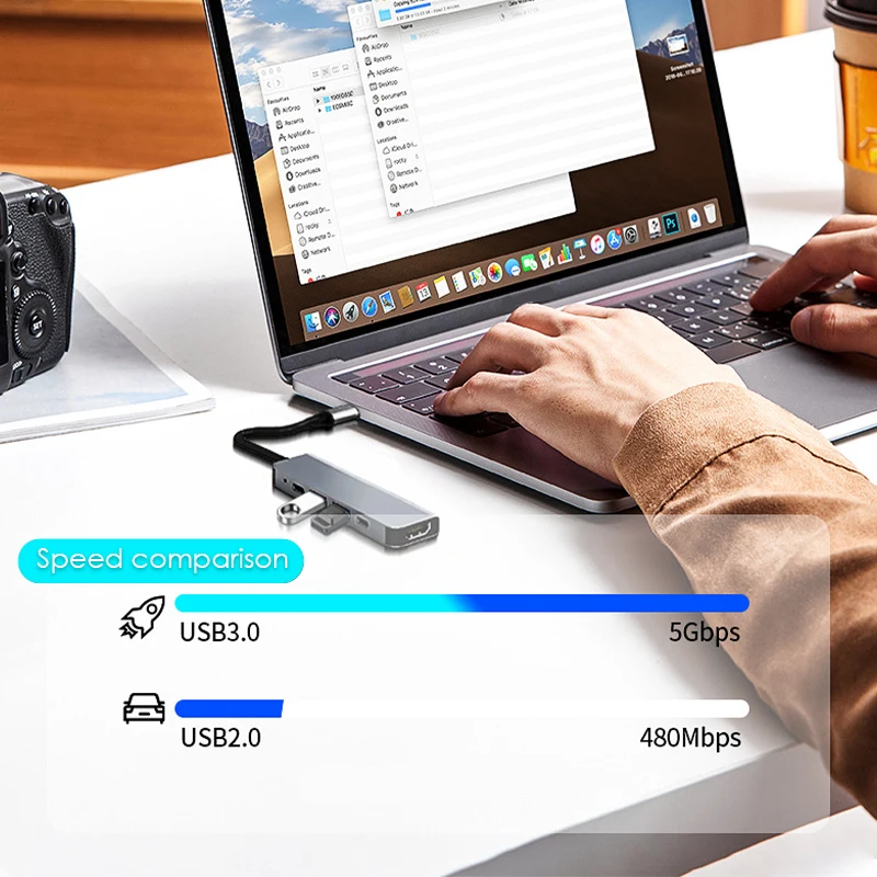 5 in 1 ประเภท C USB 3.1 ถึง 4K @ 30Hz HDTV PD 100w 5Gbps USB3.0/2.0 พอร์ตอลูมิเนียม Hub USB-C ข้อมูล Sync OTG สําหรับ Macbook แล็ปท็อป