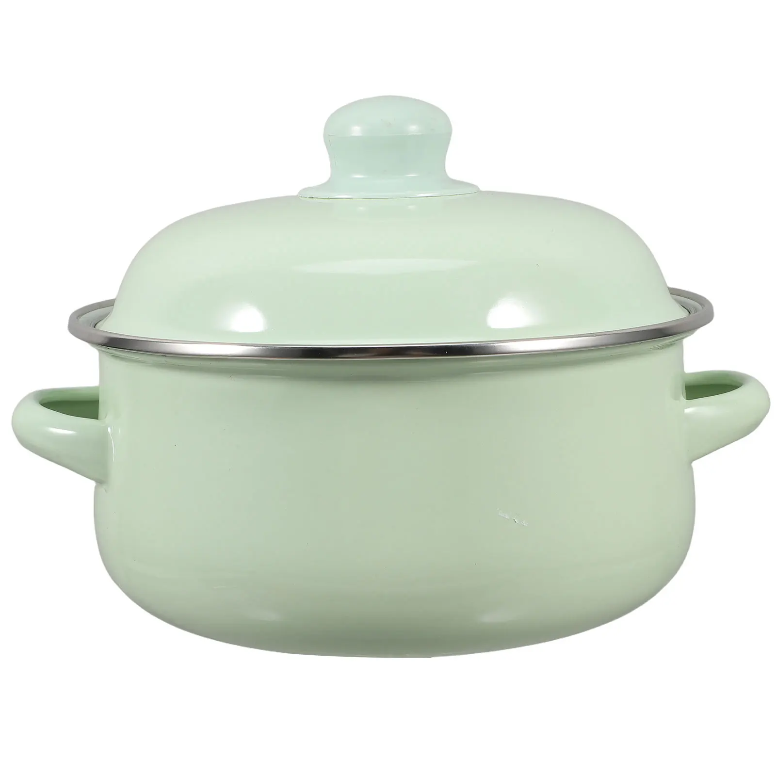 Olla de sopa esmaltada Vintage de 1,7 L, olla de cocina antiadherente resistente al calor con doble mango para inducción, uso familiar al aire libre, esmalte