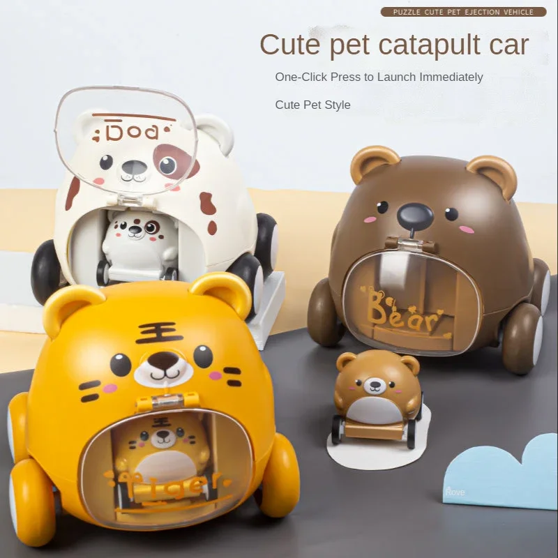 

Press toys cute pet catapult car children Interactive inertia toy cars cartoon Dog tiger animal Montessori Kids Educational gift