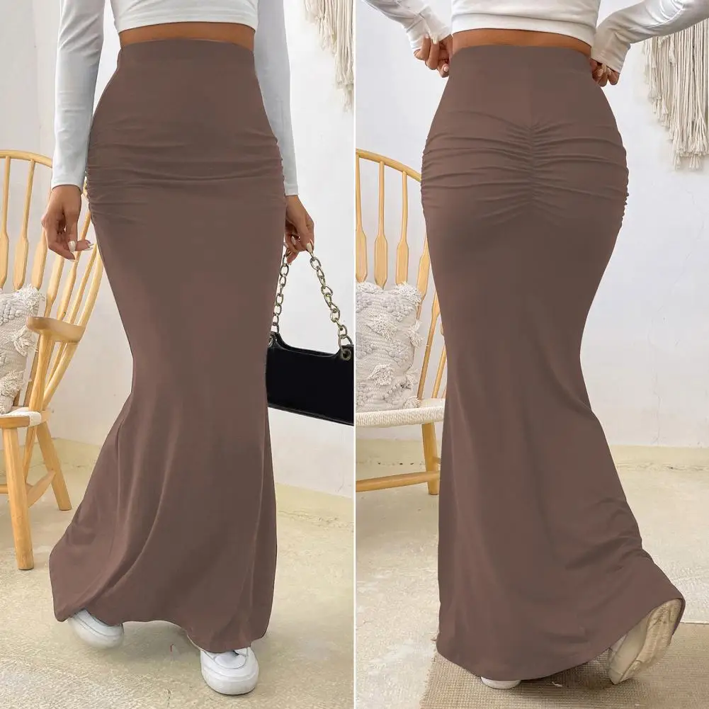 Women Maxi Skirts High Waist Solid Color Fishtail Skirt Hip Lifting Ankle Length Skirt Shirring  Mermaid Skirts Long Skirt