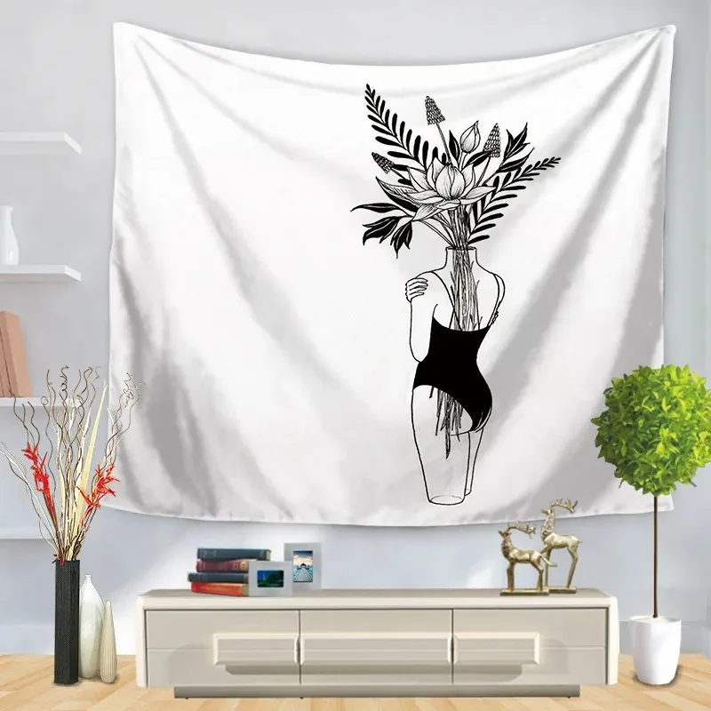 Office Living Room Tapestry Simple Black and White Hourglass Hanging Cloth Home Wall Decoration Tapestry