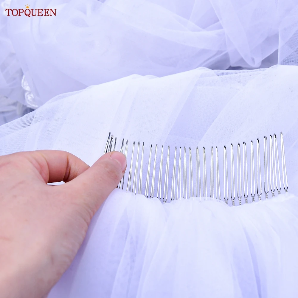 TOPQUEEN – voile Long en dentelle pour mariage, 4 mètres, couverture espagnole, Extra-Long, voile de mariée, pour la chapelle, pour un mariage Royal, V75