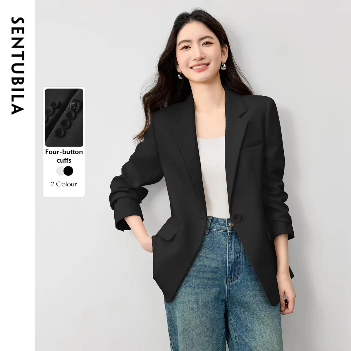 

SENTUBILA Office Commute Blazer for Woman 2025 Autumn Class Jackets Solid One-Button Straight Blazer Female Clothing 153X80241