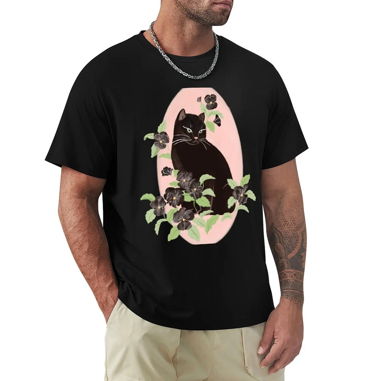 

Black Cat and Pansy T-Shirt Blouse clothes boys animal print t shirts for men graphic