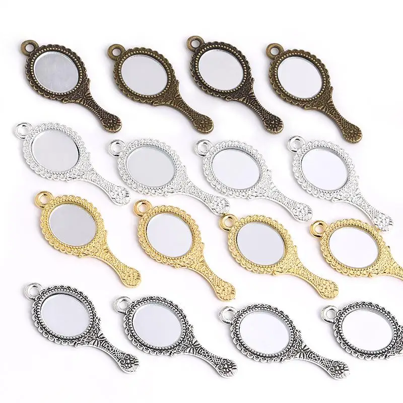 10pcs Vintage Alloy Mini Mirror Charms With Antique Engraved Design Perfect For DIY Jewelry Making Necklace Bracelet Crafts