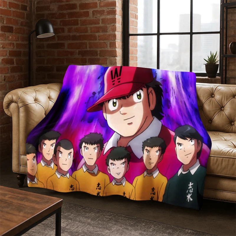 Anime Captain Tsubasa Fußball-Cartoon-Flanelldecke, weiche, warme Decke, Überwurfdecke für Schlafzimmer, Wohnzimmer, Bett, Reisen, Kinder