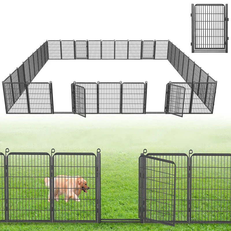 Decorative Metal Dog Fence Panel Garden Fence with Gate 40 in(H) X 77ft(L) Outdoor No Dig Fences 34 Panels Animal Barrier Fence